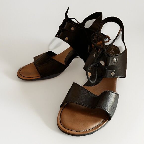 Born Concept B.O.C. Ángulo Sandals Black Leather Cuban Heel Sling Back Women’s 9 - Picture 1 of 9